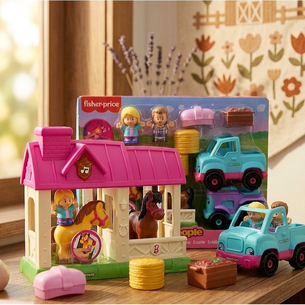 Fisher-Price Little People Barbie Horse Stable Toy Playset Figures Truck Tractor